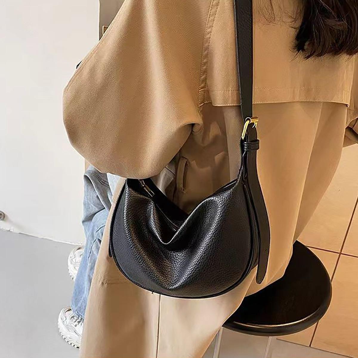 

This Year s Trendy High-End Bag for Women New Niche Versatile Large Capacity Dumpling Bag Solid Color Crossbody Bag Black Litchi Pattern