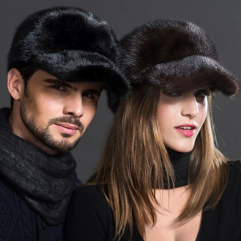 Mink Hat Women Men Middle-aged and Elderly Winter Ear Protection Mink Velvet Whole Mink Winter Mink Hair Whole Mink Cap S(54-56cm) чёрный