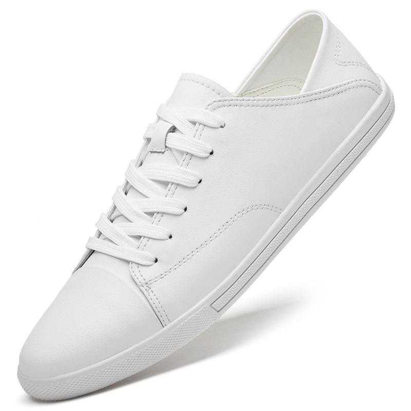 Men s Large-Size Breathable White Casual Cowhide Board Shoes Size 37