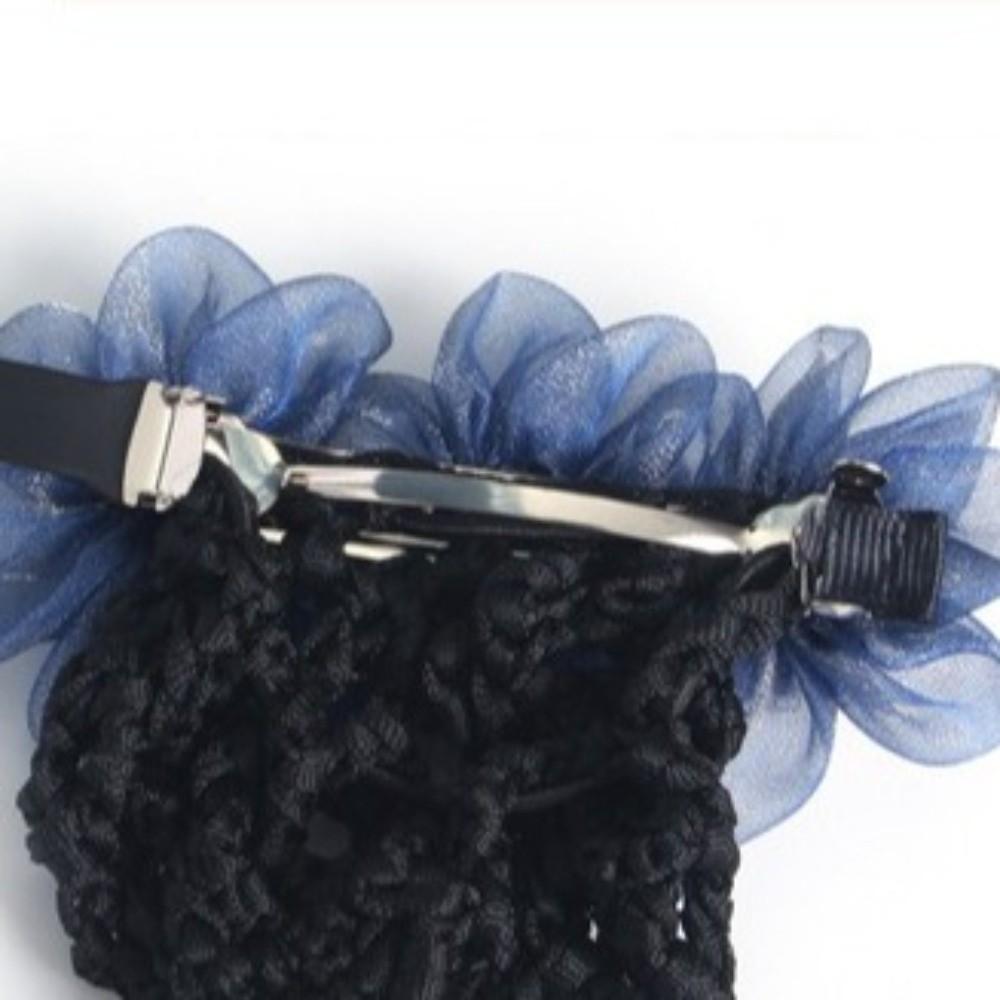 Elegant Imitation Pearl Delicate Flower Hair Net Dual-Use Cloth Cover Net Spring Clips Ornament Colorful Bun Net Snood Korean