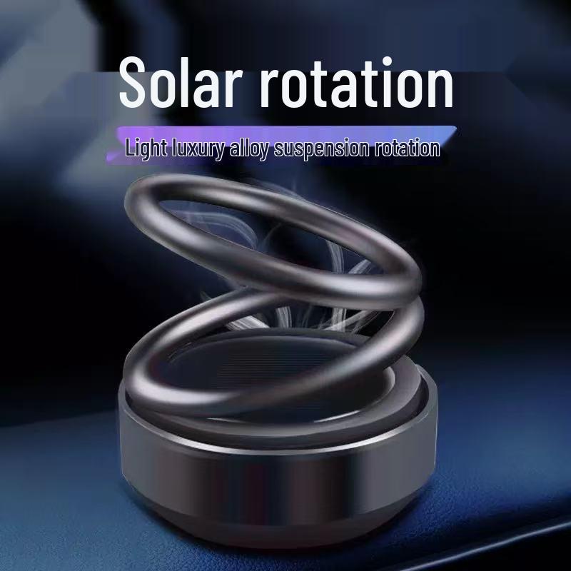 Solar-Powered Rotating Double Ring Aluminum Car Air Freshener and Interior Ornament