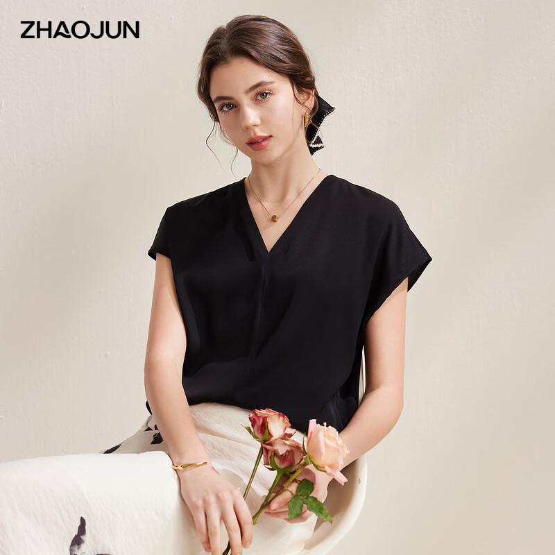 Zhao Jun Women s Mulberry Silk Drop Shoulder V-Neck Top L