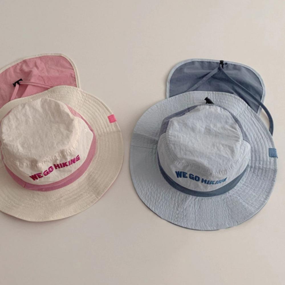 Kids Bucket Hat WEGO Letter Embroidery Color Block Thin Quick-Dry Sun Hat with Neck Flap UV Protection for Outdoor Activities