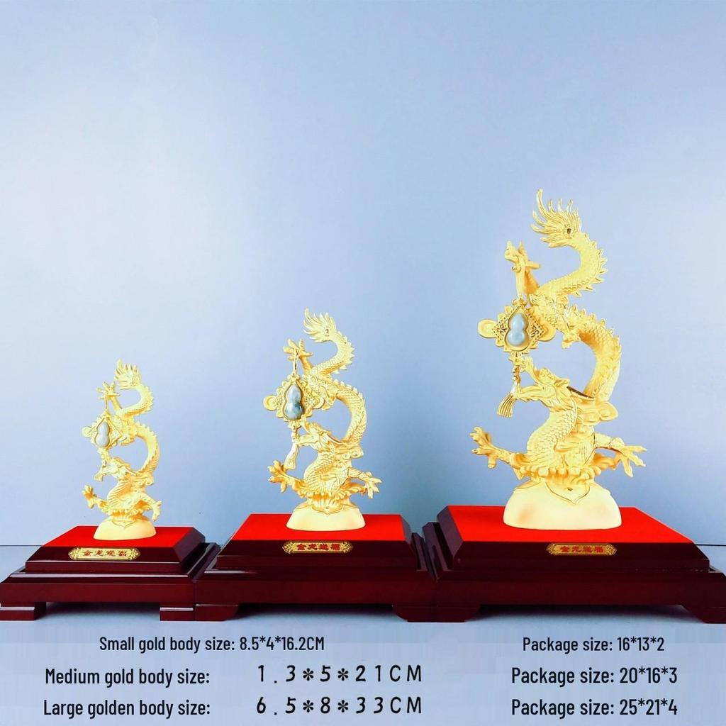 Flocked Gold Dragon Zodiac Ornament for Year of the Dragon - Wealth-Attracting Decoration and Business Gift