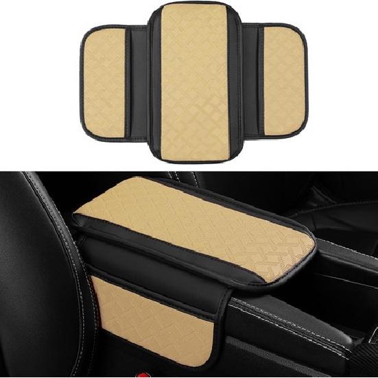 Center Console Cushion Pad, Universal Leather Waterproof Armrest Seat Box Beige