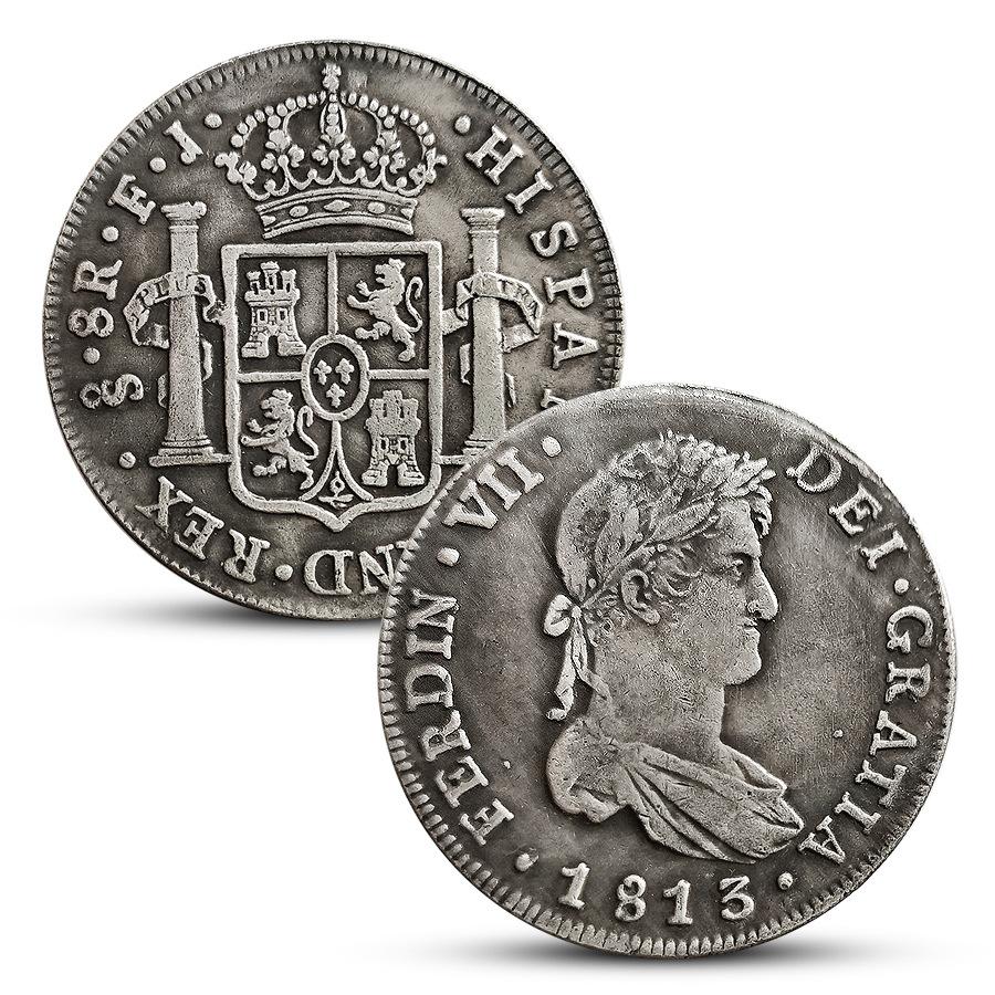 Испания, 1813 год, серебряная монета Фердинанда VII с двойным столбом, иностранная валюта, старинная монета, серебряный доллар, серебряный доллар, старинная монета