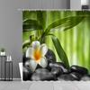 Green Bamboo Plants Leaf Shower Curtains Zen Stone Flower Landscape For Home Bathroom Decor Waterproof Curtain Background Cloth