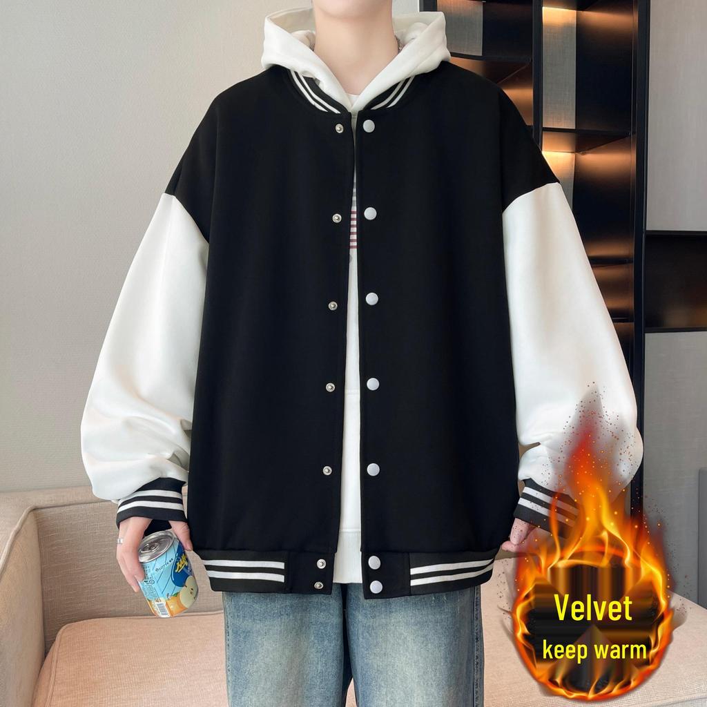 Men's Velvet-Lined Casual Cardigan: Trendy Autumn Winter Jacket - Stylish American Baseball Style for Couples