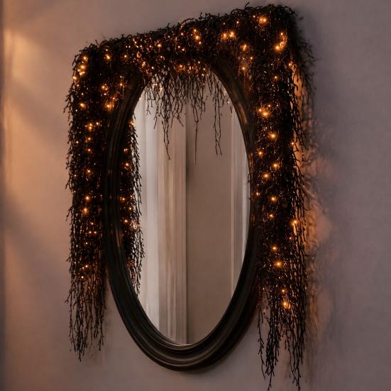 Gothic Horror Party Props Halloween Lighted Creepy Vine Garland with LED Light, Waterproof Faux Black Branch Atmosphere Seasonal Ornaments Decoration