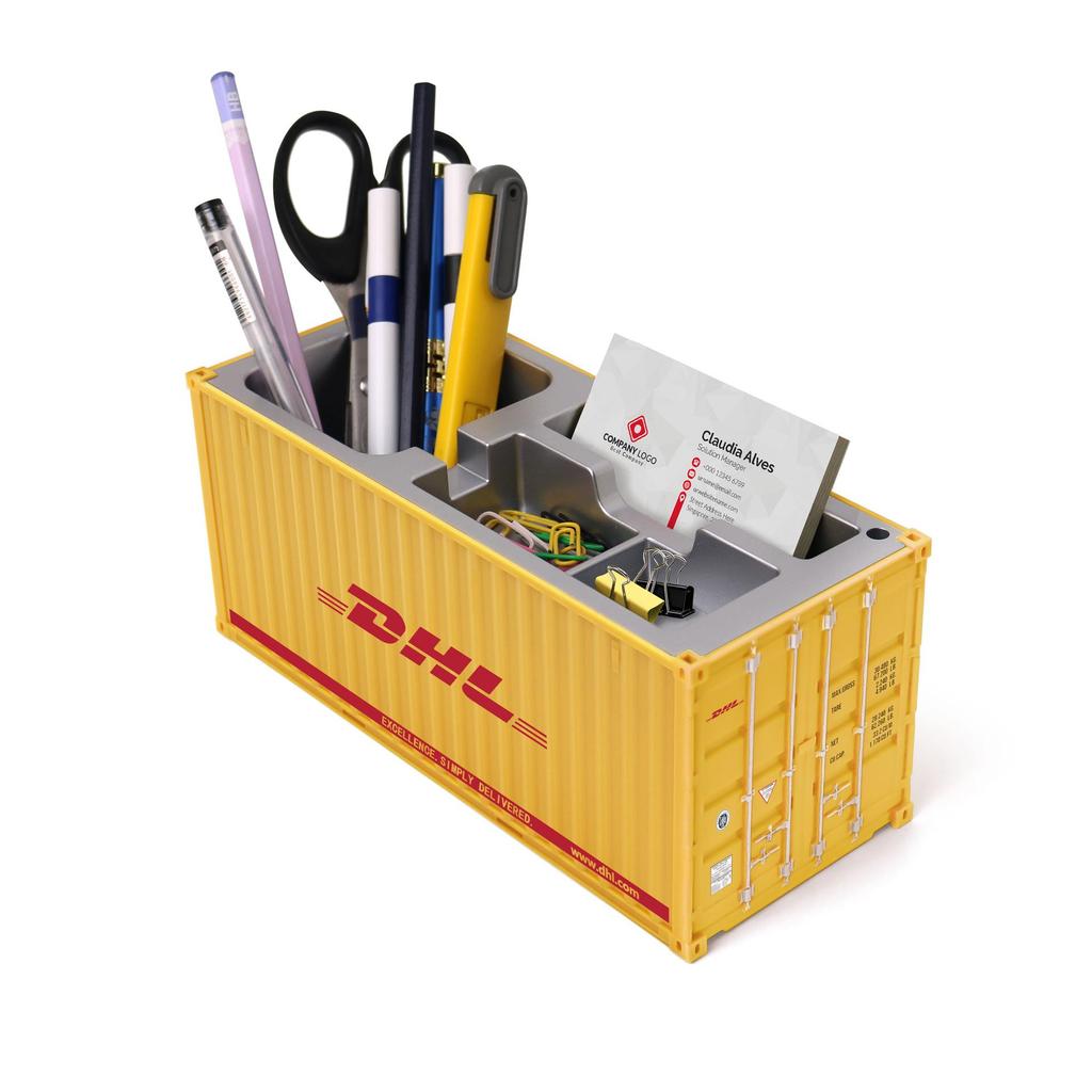 Portalápices Personalizado con Forma de Contenedor de Envío DHL con Logo
