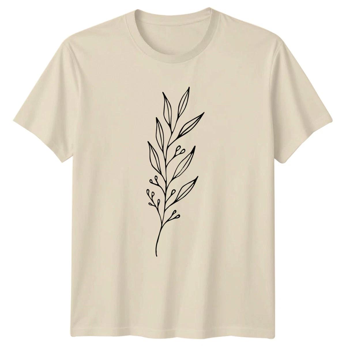 Simple Hand Drawn Olive Branch Womens T-Shirt Minimalist Art Mothers Day S