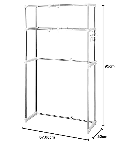 Pearl Metal Laundry Rack, Washing Machine Rack, 2-Tier with Shelf, Stainless Steel, Easy Assembly, N-7565