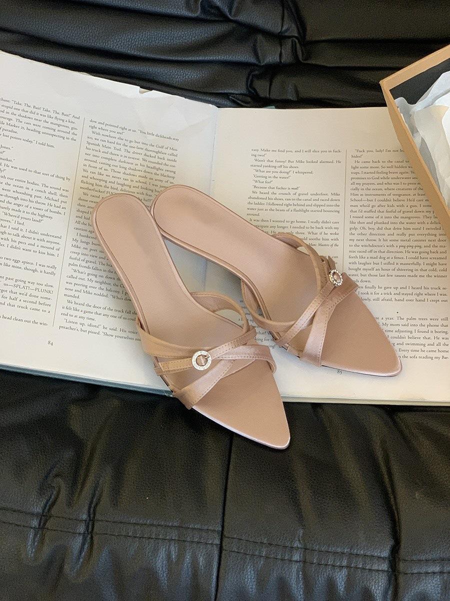 

Niche design high heels cool slippers fairy shoes new fashion temperament pointed sandals 34 розовый