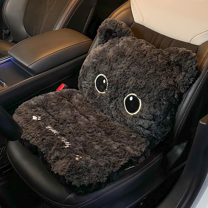 Car Seat Cushion Winter Integrated Warm Cartoon Seat Cushion Car Lumbar Support Neck Pillow Waist Rest Cute Plush Dog Backrest