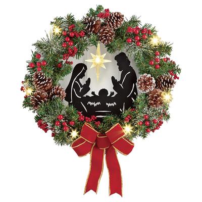 Xmas Nativity Scene Wreath Artificial Xmas Decorative Wreath for Fireplace Door Window Wall Decor