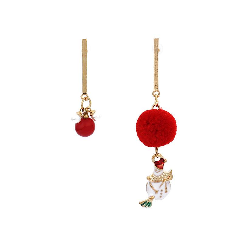 Autumn and winter European and American new pearl earrings, fashionable asymmetrical agate hairball Christmas earrings