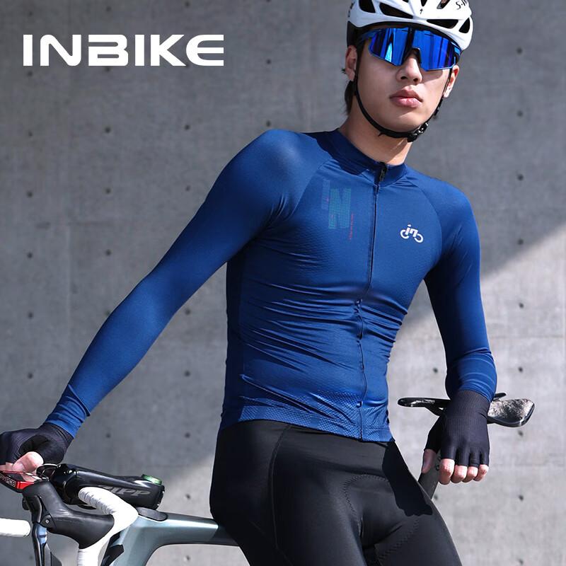Long-Sleeve Cycling Jersey for Men, Spring And Summer Quick-Dry Top, Professional Tight-Fitting Road Bike Mountain Bike Geometry Navy Blue L