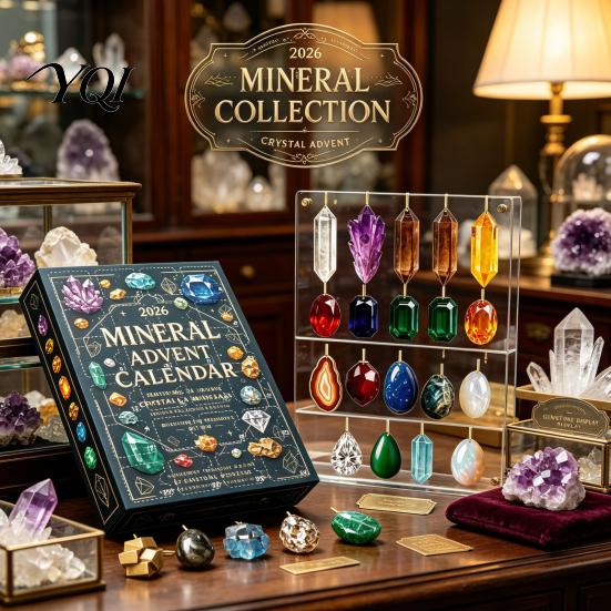 Crystal Stone Gift Set Gemstone Advent Calendar, 24-Day Mineral Christmas Countdown with 2D Natural Ore Acrylic Ornaments, Tree Hanging Decor,
