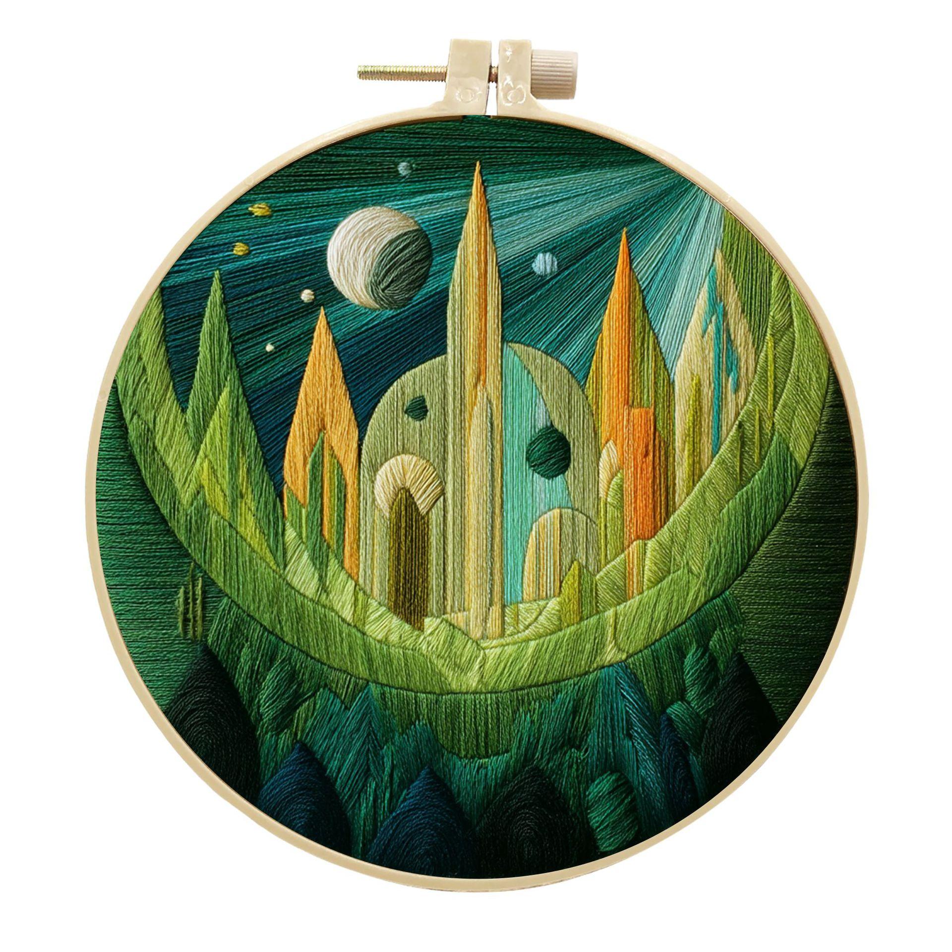 

1 шт. Набор для рукоделия из ткани с вышивкой с узором серии Green Fantasy и инструментами 15cm