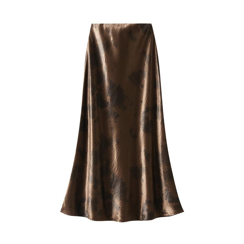 Damen Midirock mit Blumenprint Lässiger High Waist Vintage Langer Boho Rock für Damen Fließender Cocktailparty A-Linie Elastischer Bund Maxirock