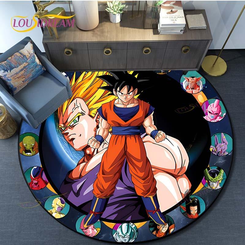 Dragon Ball Goku Pattern Round Carpet for Living Room Rugs Bedroom Mat Kitchen Carpet Doormat Non-Slip Children Flannel Carpet