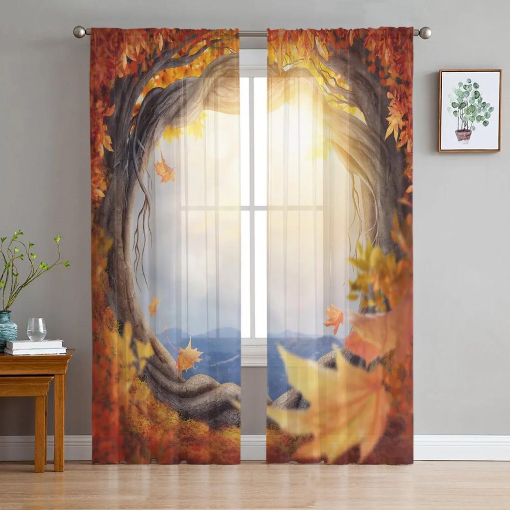 Herbst Park Wald Sheer Vorhänge Wohnzimmer Fenster Tüll Vorhänge Für Schlafzimmer Küche Home Dekoration Voile Vorhänge