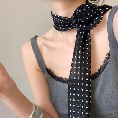 Écharpe Chiffon Transparent Fleur Rose Motif Pois Longue Fine Écharpe Ruban Chiffon Mince Vintage Soie Cravate Choker