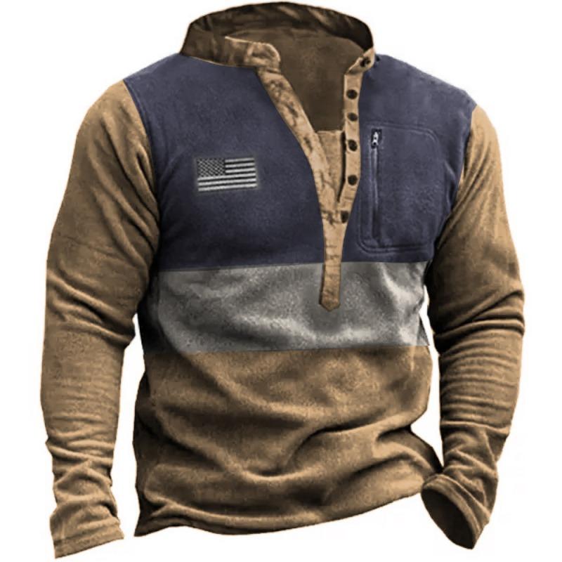 Men's Outdoor Polar Fleece Henley Collar Tactical Men's Sweatshirt Casual Sweatshirt