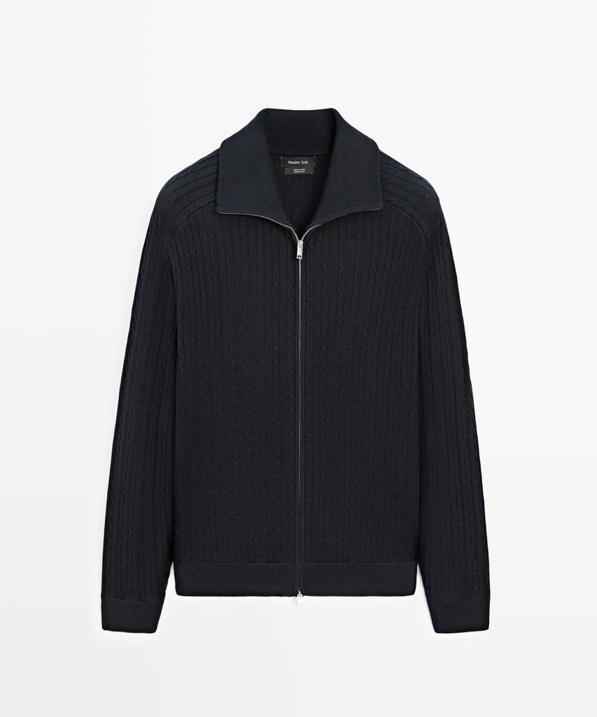 Massimo Dutti Cotton Cable Knit Zip-Up Cardigan