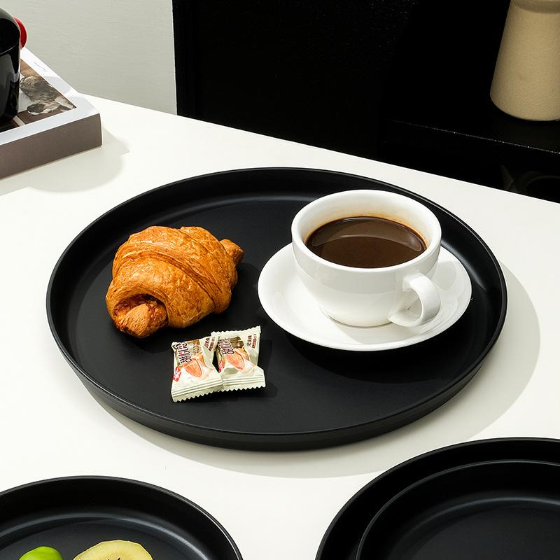 Chinese Black Tray Round Plastic Fruit Tray Tea Room Water Cup Tea Tray Snack Tray Afternoon Tea Dessert Tray