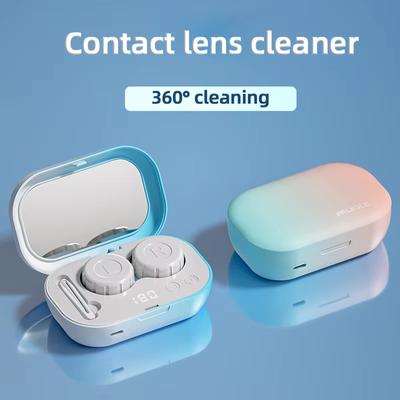 Limpiador ultrasónico Máquina inteligente para limpieza de lentes de contacto Estuche de limpieza Lentes de contacto de colores Estuche de lavado sónico 48000Hz