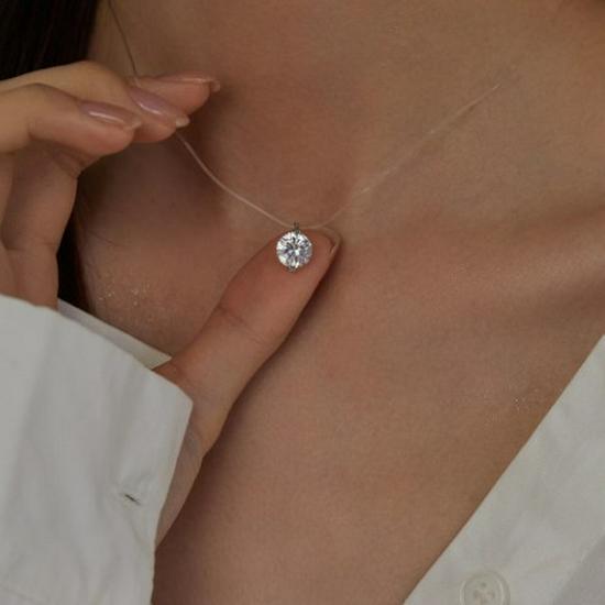 Mermaid Tears Crystal Zircon Necklace – Transparent, Elegant Fishing Line Clavicle Chain Electroplated