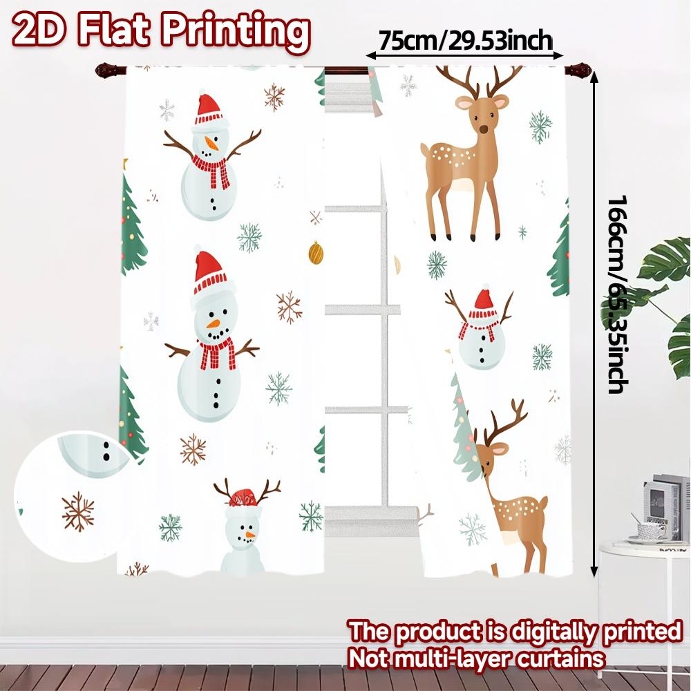 2pcs,Curtains Cute Reindeer Snowman Christmas Chic Light Filtering Curtains Versatile Polyester Fabric Curtains Outdoor