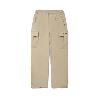 Li Ning Trendy Sports Series Casual Simple Solid Color Straight Loose Knit Sweatpants Men Bottoms Fleece-Mouse-Brown AYKV155-2