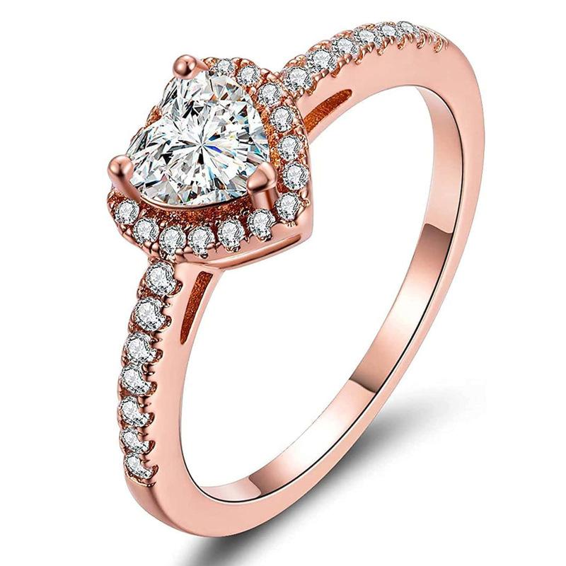 

European and American love zircon ring elegant and sweet French non-fading ring niche simple accessories no. 10