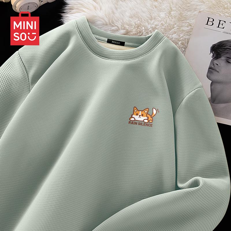 

MINISO Men s Waffle Knit Fleece Lined Thermal Long Sleeve T-Shirt L