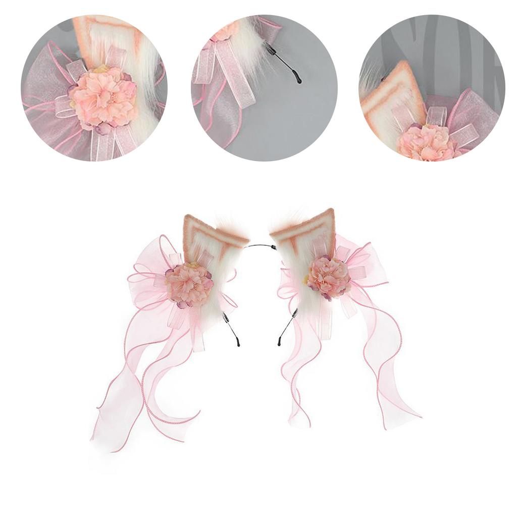 Sweet Students Woman Cat Ear Hairband with Flower&Bowknot Gorgeous Cat Ear Headbands Chinese Style Hanfu Hair Hoop
