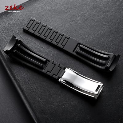 Curved End Rubber Watch Strap 20mm 21mm 22mm for Rolex for Water Ghost Folding Buckle Bracelet Waterproof Silicone Wrist Band
