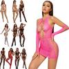 Fashion Women Hollow Out Sexy Lingerie Solid Fishnet Dress Free Size Bodysuit