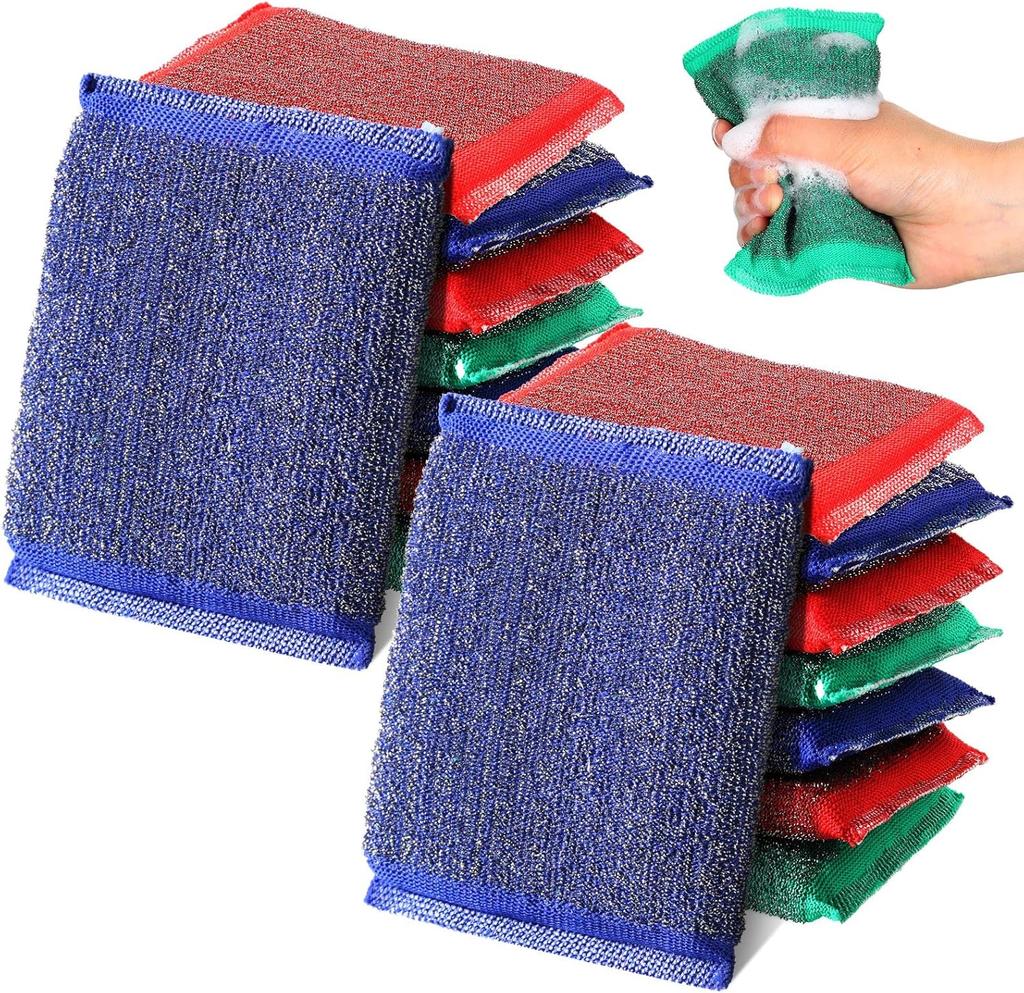 5/60pcs Steel Wire Sponge Wipe Non-stick Oil Brush Double Sided Cleaning Cloth Kitchen Dishcloth Scouring Pad Rag Cleaning Tool