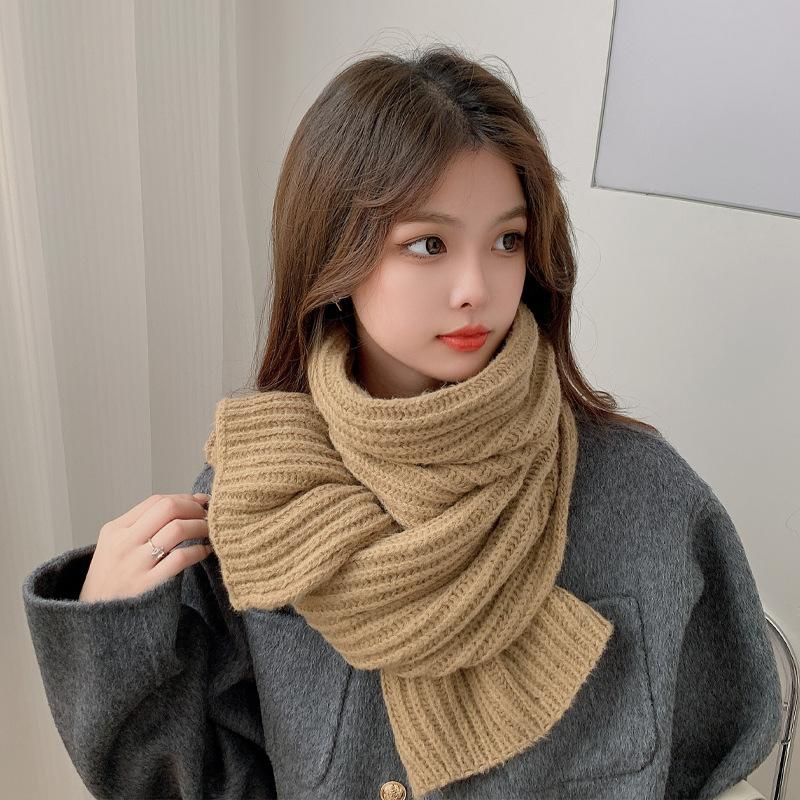 New Korean version solid color soft waxy wool scarf women's winter warmth college style student versatile couple knitted scarf