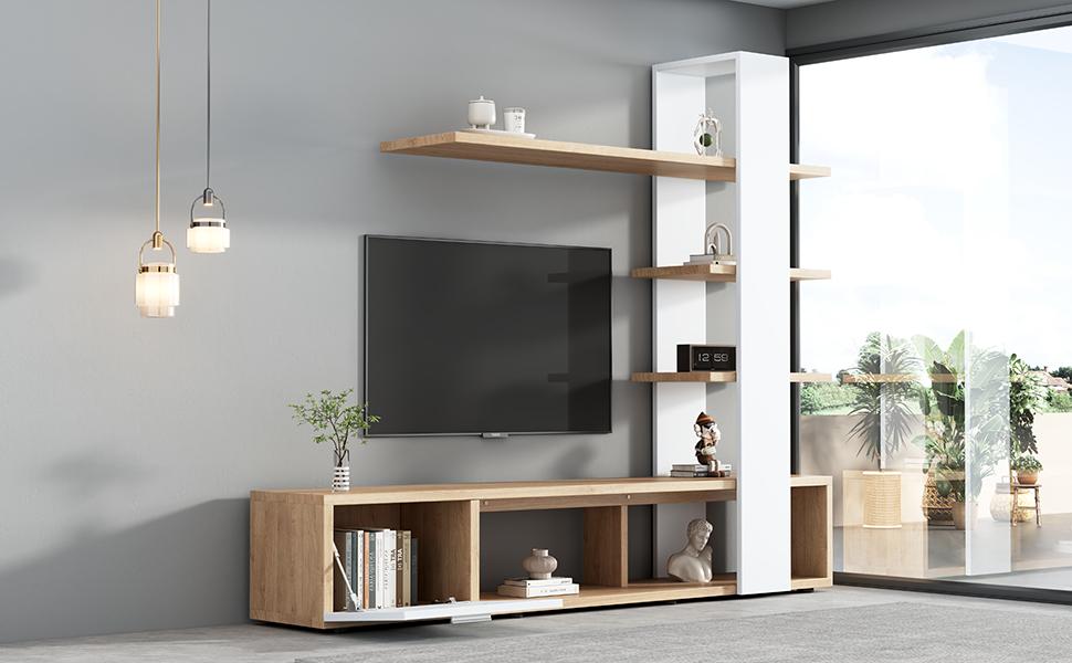Woonkamerkast, Woonkamermeubelset 180 x 33,5 x 151,5 cm, Geschikt voor TV's onder 60 inch, Moderne Eiken Wit TV-meubel, TV Wandmeubel Set