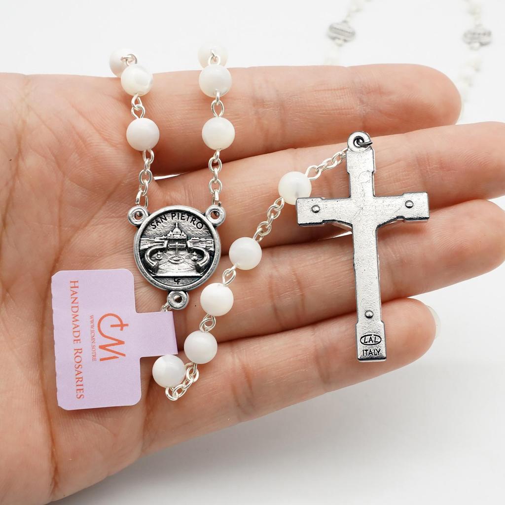 Mother-of-Pearl Rose Rosary In Four Major Hall Style, Imported from Italy