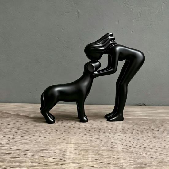 Escultura de Mujer y Perro Impresa en 3D para Mesa Figura de Mujeres Besando a un Perro para Decoración de Estante de Escritorio de Oficina en Casa