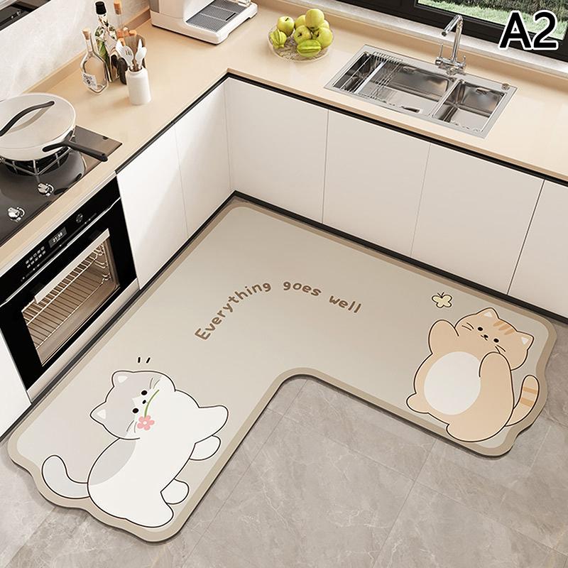 L-Shape Absorbent Kitchen Floor Mat Mat Long Diatomite Kitchen Rug Soft Washable Carpets Solid Color Bathroom Entrance Doormat