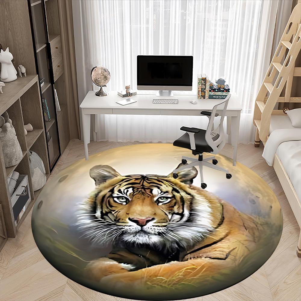 1pc Tiger Print Chair Carpet for Office Non-Slip, Machine Washable Rug for Office - Holiday DecorMachine Made yy251029023