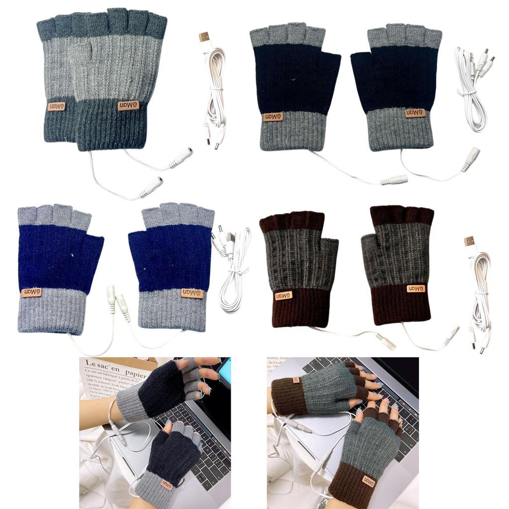 USB Heated Gloves Half Finger for Men Women Knitting Electric Heating Hand