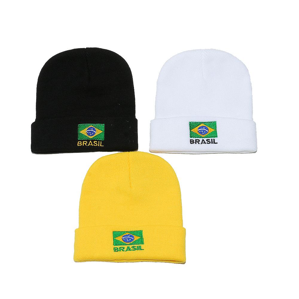 Autumn and winter new wool hat warm cold hat pullover hat Brazilian flag embroidered knitted hat for men and women