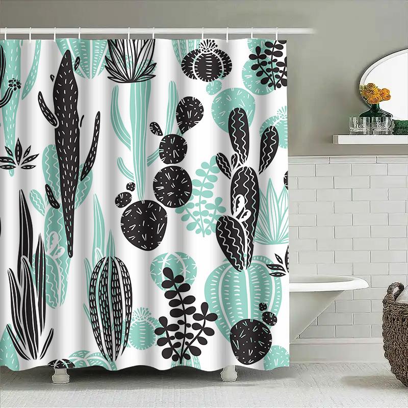 Cactus Printed Shower Curtain Waterproof Decorative Bathroom Liner Set For Home Living Room