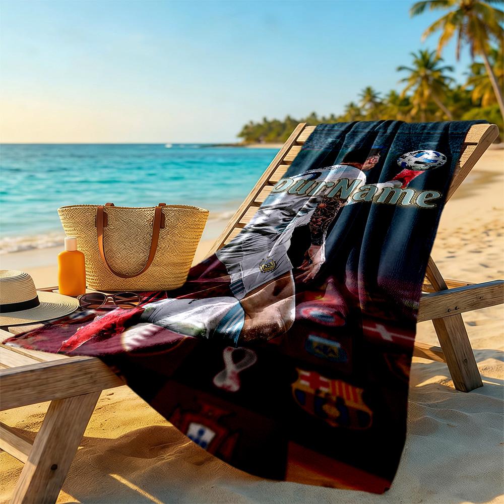 Messi Customized Name Beach Towel Super Soft Microfiber Quickdry Fabric Ideal for Travel Outdoor Swim Pool Yoga Surf Camping Hiking Gym Gift Holiday